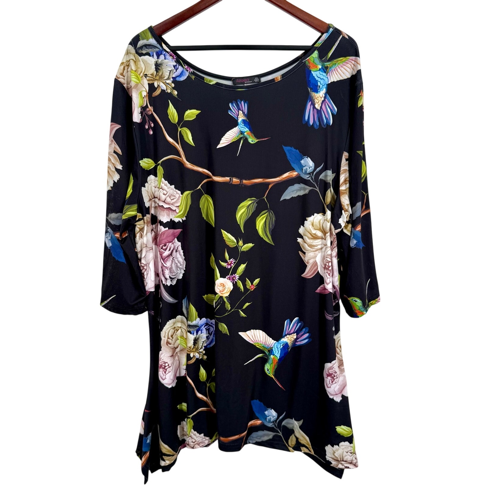 New Nwt Azalea By Firmiana Plus Size 4x Stretchy Tropical Birds Blouse Shirt Top — image 2 of 8